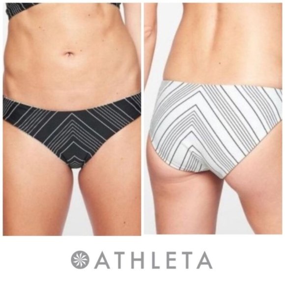 Athleta Swim | Reversable Black & White Chevron Bikini Bandeau Top Full Bottom - Picture 3 of 8